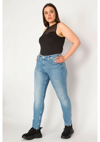 Şans Kadın Mavi Yırtık Detaylı Yıkama Skinny Jean Pantolon-mavi Mavi