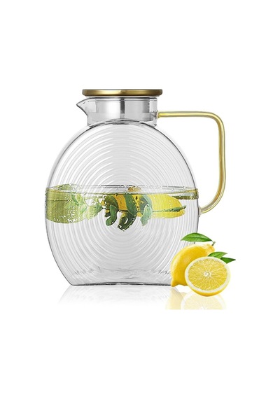 Borosilikat Cam Şeffaf Salyangoz Desenli Sürahi 2500 Ml Buzdolabı Kapağına Uygun