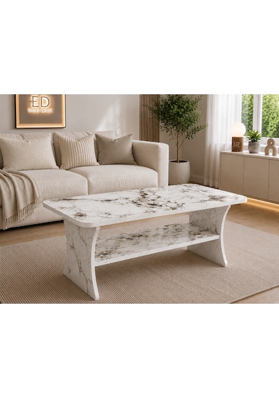 Vera Orta Sehpa, Alt Raflı Orta Sehpa, 100 X 60 Cm, Yükseklik 50 Cm, Kavisli Tasarım, Demonte Beyaz Mermer Vera Orta Sehpa, Alt Raflı Orta Sehpa, 100 X 60 Cm, Yükseklik 50 Cm, Kavisli Tasarım, Demonte Beyaz Mermer