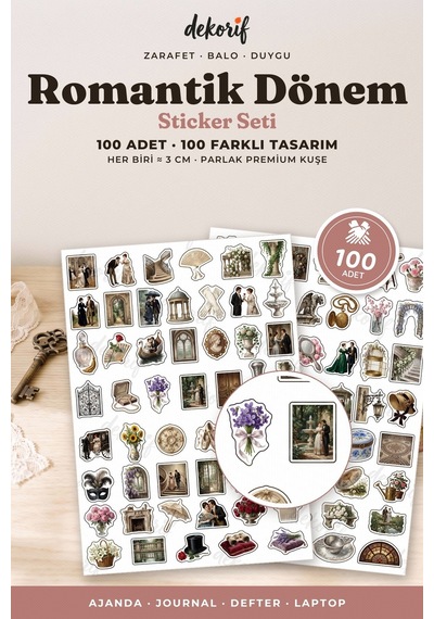 Romantik Çift Sticker Seti 100 Adet - Balo Aşk Ve Zarafet Klasik Ajanda Journal Defter Çıkartma Çok Renkli
