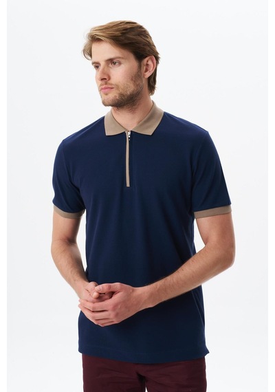 AR-MA Arma Erkek Regular Fit Basic % 100 Pamuk Pike Fermuarlı Polo Yaka Tişört Y29374354302 Lacivert
