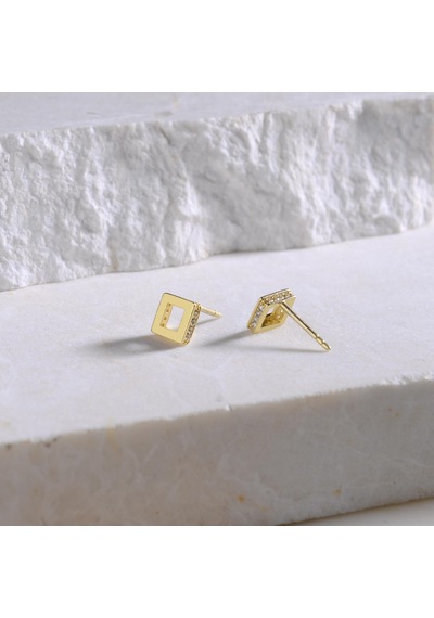 Goldkupe 14 Ayar Altın Kare Taşlı Küpe 1,25 Gr-1557