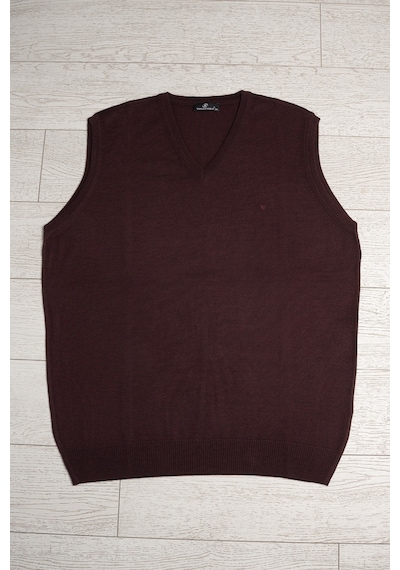 Woolen World V Yaka Battal Büyük Boy Yünlü Kolsuz Triko Süveter Bordo