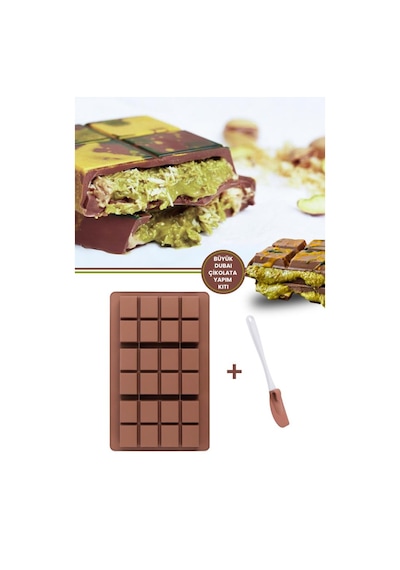 Dubai Çikolatası Kalıbı Silikon Büyük Boy Çikolata Kalıbı Ve Spatula 2'li Set Kahverengi