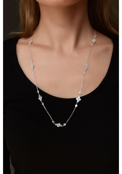 Papatya Silver 925 Ayar Gümüş Rodyum Kaplama Taşlı Tasarım Kolye Küpe Set