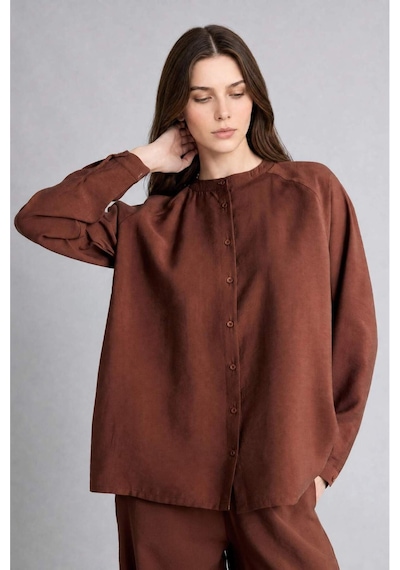 Defacto Relax Fıt Modal Uzun Kollu Kahverengi Tunik H5279ax26smbn317 Kahve-bn317
