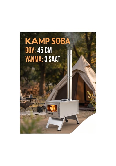 Portatif Kamp Ve Çadır Odun Sobası 45 Cm - Karavan, Avcı Ve Kış Kampı İçin Katlanabilir Bacalı Soba - 936194705