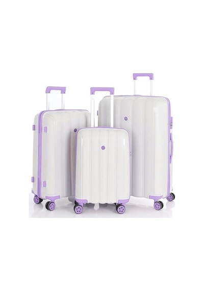 Mçs 3lü Set Kırılmaz Silikon Seyahat Valizi Bavulu V305 Kemik Lila Bej