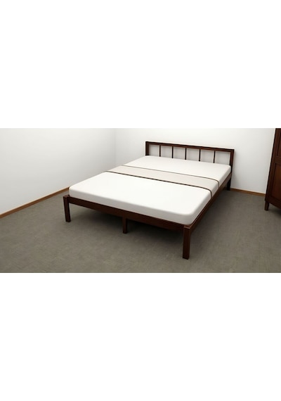 100cm X 190cm Masif Ahşap Yuvarlak Çıtalı Başlıklı Karyola Ceviz Rengi