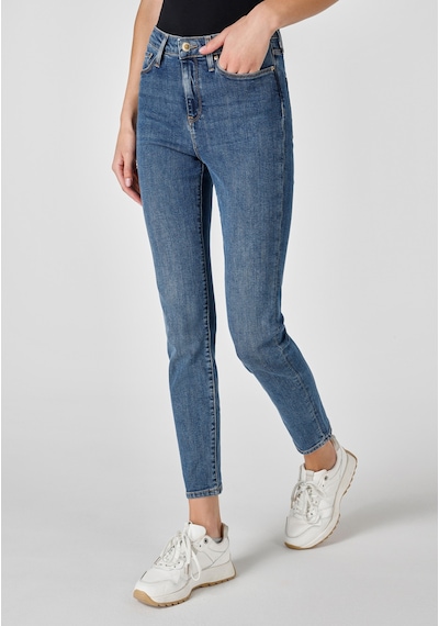 Colins 703 Carla Orta Bel Dar Kesim Düz Paça Kadın Mavi Jean Pantolon Cl1054495 Denim