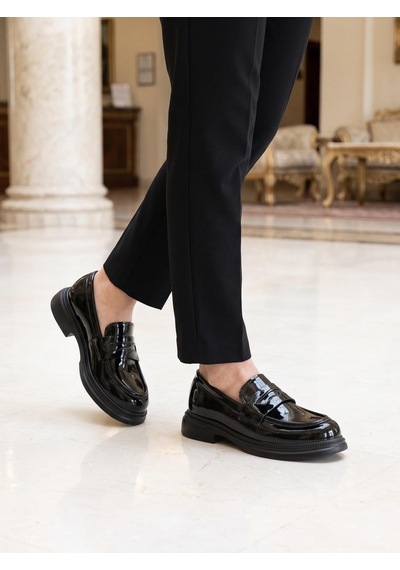 Nesilshoes Nesil Shoes Dvm 2530 Siyah Rugan Maskulen Kadın Loafer