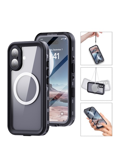 Apple Uyumlu İphone 16 Kılıf 360 Ön Ve Arka Koruyucu Su Geçirmez 1-1 Silikon 2mm Zırhlı Pc+tpu Kapak Siyah