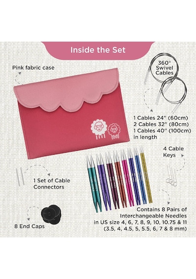 Değiştirilebilir Yuvarlak Örgü İğnesi Uçları, Delüks Set, Zing, 3,50-8,00 Mm Standart
