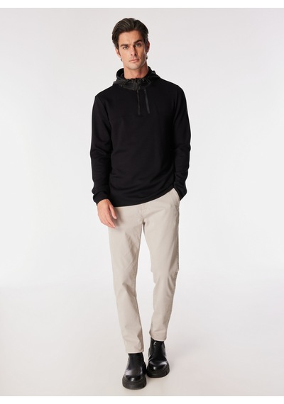 Fabrika Siyah Erkek Kapüşonlu Basic Baskılı Sweatshirt F4wm-swt 2758