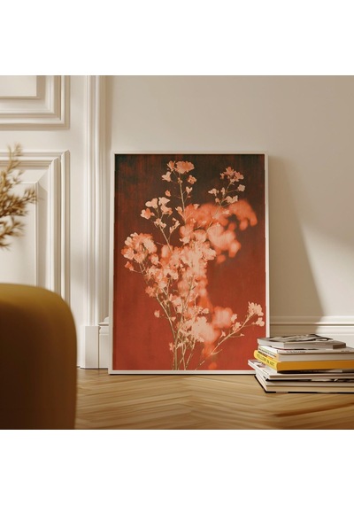 Paslı Botanik Baskı Turuncu Çiçekli Duvar Sanatı Hüzünlü Çiçek Posteri