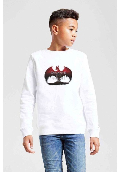 Tshirthane Attack On Titan Dragon Age Iı Baskılı Unisex Çocuk Beyaz Sweatsh Beyaz