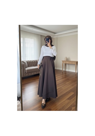 Unika Boutique Yandan Bağlamalı Tesettür Uzun Etek Kahverengi