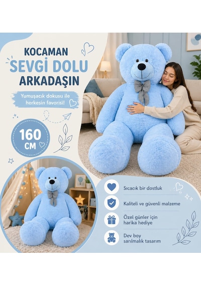160 Cm Dev Pelüş Papyonlu Ayı,yumuşak Ve Sevimli Büyük Boy Oyuncak Ayı,sarılmalık Ayı,papyonlu
