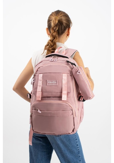 Ventis Unisex Kalemlikli 2'li Set Okul Çantası Lise Ortaokul Sırt Çantası 43 30 Cm Çok Cepli Vnt7-f Pembe