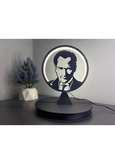 Atatürk Silüetli Halka Led Dekoratif Işıklı Masa/gece Lambası Anlamlı Hediye Adaptör Dahil Siyah