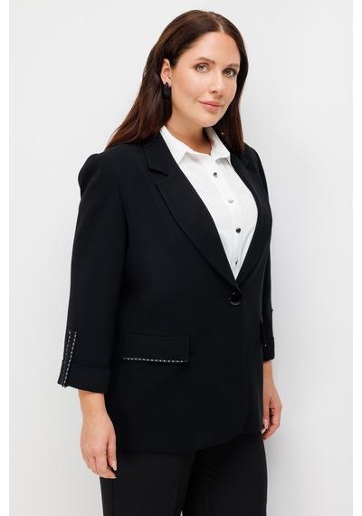 Moda İlgi Kadın Cep Kapağı Ve Apoleti Aksesuarlı Oversize Ceket Siyah