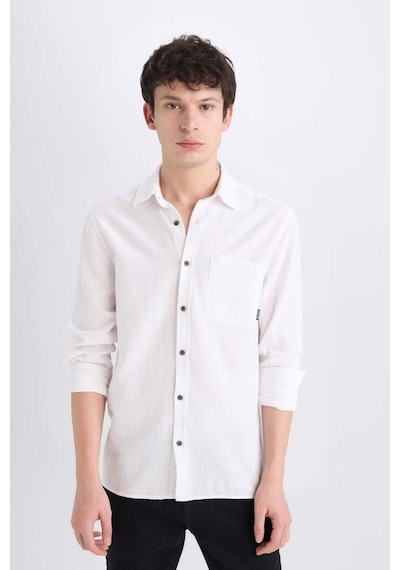DeFacto %100 Pamuk Regular Fit Basic Düz Uzun Kollu Beyaz Gömlek D7079AX25SPWT34