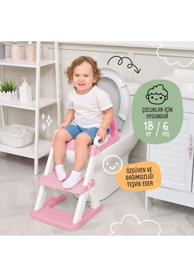 Latrina Pro Basamaklı Çocuk Tuvalet Eğitim Seti - Katlanabilir Klozet Küçültücü - Pembe
