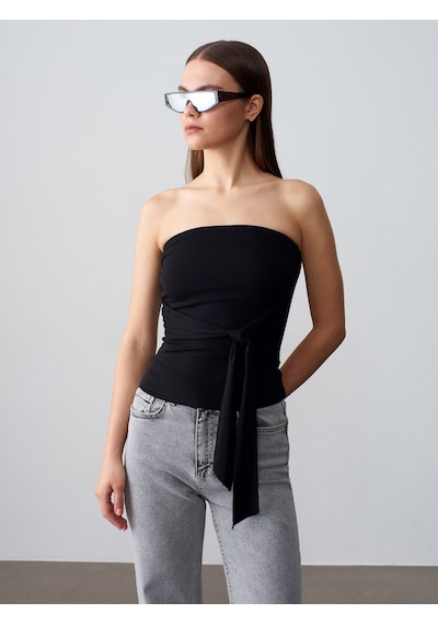 Dilvin 32841 Bağlamalı Bandeau Top-siyah