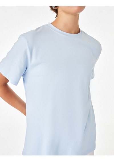 Koton Pamuklu Kısa Kollu Bisiklet Yaka Oversize Basic Tişört Mavi 7wak50007ek