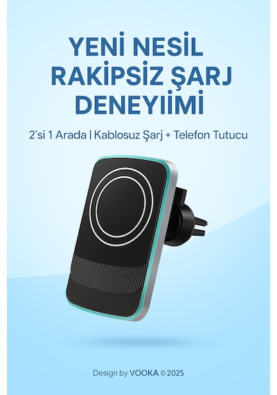 15w Magsafe Uyumlu Kablosuz Araç İçi Şarj Ve Telefon Tutucu 2'si 1 Arada, Hızlı Şarj, Izgara Tipi Siyah