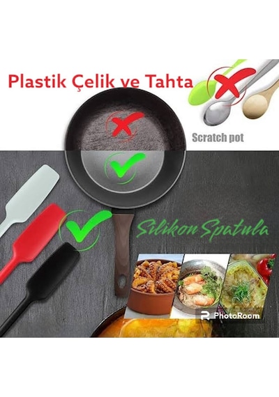 Silikon Kaşık Spatula Seti 2lı Büyük Boy Yanmaz Yapışmaz Çizmez Siyah Silikon Siyah Diğer