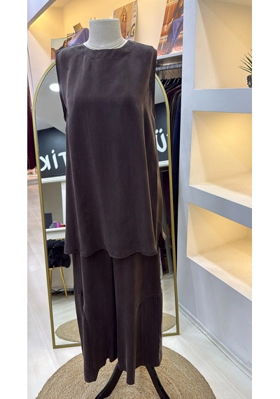 Misswhence Ceket Pantolon Üçlu Takım 39208 Kahve Kahverengi