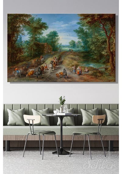 Kanvas Tablo Yatay Tekli Ev Kafe Ofis Jan Brueghel The Elder Gezgibli Orman Manzarası Tablosu 2956
