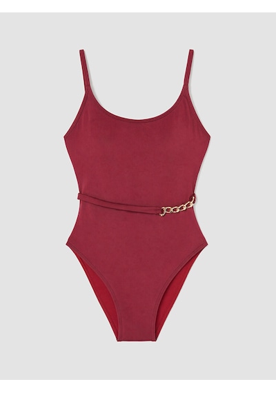 Lcw Dream Bordo U Yaka Zincir Detaylı Kadın Mayo
