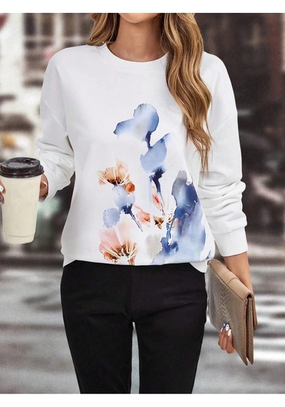 Startmore Adrift Floral Print Drop Shoulder Sweatshirt Beyaz Beyaz