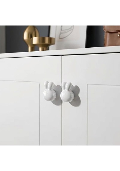 Modern Tavşan Kulp Bebek Çocuk Genç Odası Çekmece Dolap Mobilya Kulpu Beyaz