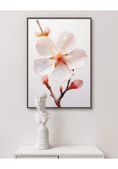 Tablo Ahşap Çerçeveli Tablo Çerçeveli Poster Kırmızı Tomurcuklu Badem Çiçeği,çiçek Temalı Tablo