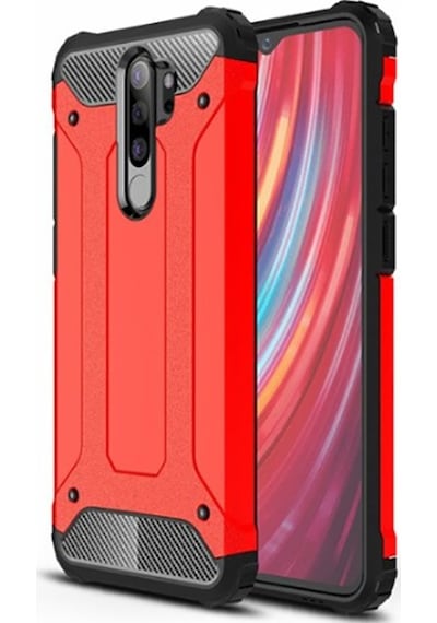 Kilifone - Xiaomi Uyumlu Redmi Note 8 Pro - Kılıf Çift Katman Zırh Tank Crash Military Kapak - Kırmızı