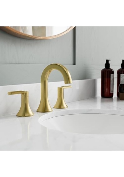 Vaneri Banyo Lavabo Bataryası, 20 Cm Yaygın, 2 Saplı, 3 Delikli, Fırçalanmış Altın Kaplama, Lf049vrıbg Açık Bej