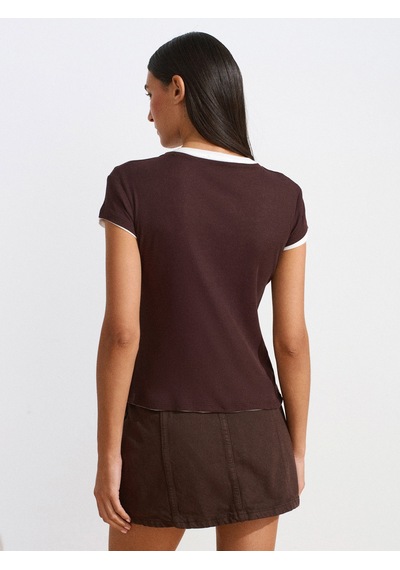 Dilvin 31783 Çift Katlı Düğmeli T-shirt-kahve Kahve