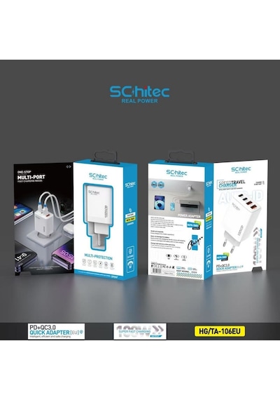 Schitec 100w 4 Çıkışlu 2 Type-c + 2 Usba Qc 3.0 Süper Hızlı Şarj Adaptörü Başlığı Hg/ta-106eu