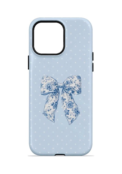 Velvoria Valestra Blue Toile Bow Apple iPhone Uyumlu 14 Pro Magsafe Koruma Kılıfı Valestra Magline - Blue Toile Bow