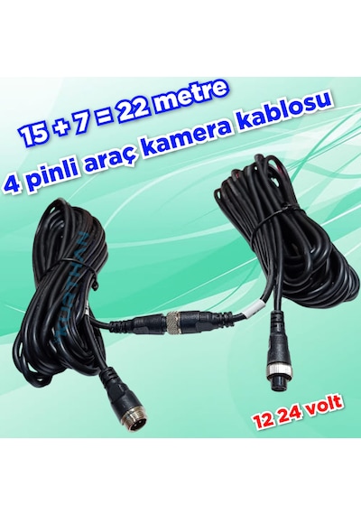 22 Metre 15 + 7 4 Pinli Ticari Araç Kamera Kablosu 12-24 Volt