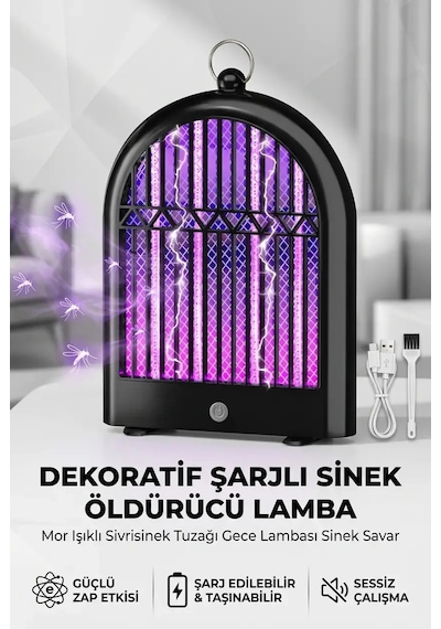 Dekoratif Şarjlı Sinek Öldürücü Lamba Mor Işıklı Sivrisinek Tuzağı Gece Lambası Modeli