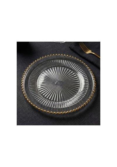 2'li Set Gold İncili Şeffaf Supla 30 Cm Kırılmaz Polikarbon Sunum Tabağı Şeffaf Altın - 806441386 Şeffaf Altın