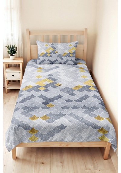 Geometrik Gri Genç Odası Tek Kişilik Dekoratif Pike Takımı - Gold 160x220 Cm Kapitone Yatak Örtüsü Kırık Vadi Aralığı
