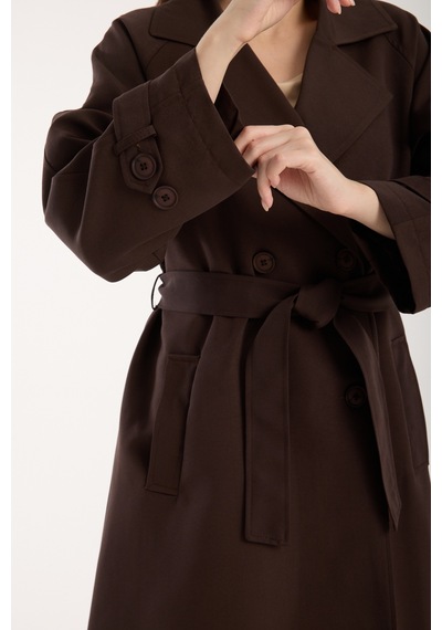 Acı Kahve Oversize Astarlı Trençkot Kahverengi