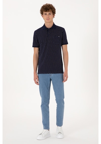 U.S. Polo Assn. Erkek Regular Fit Polo Yaka Lacivert Desenli Tişört 50299637-VR033