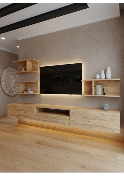 Resital Ledli Duvara Monte Tv Sehpası - Çam - W6014-6 Çam Resital Ledli Duvara Monte Tv Sehpası - Çam - W6014-6 Çam