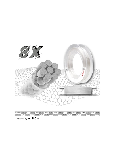Mercan Platinum Pe 8X Örgü Ip 150 M Beyaz Makara Misina